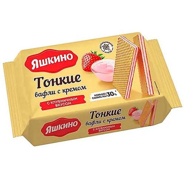 Яшкино вафли тонкие клубника 144 гр