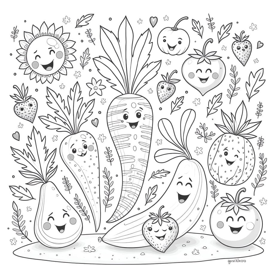 Coloring happy fruits and vegetables A4-1052/ BK36227