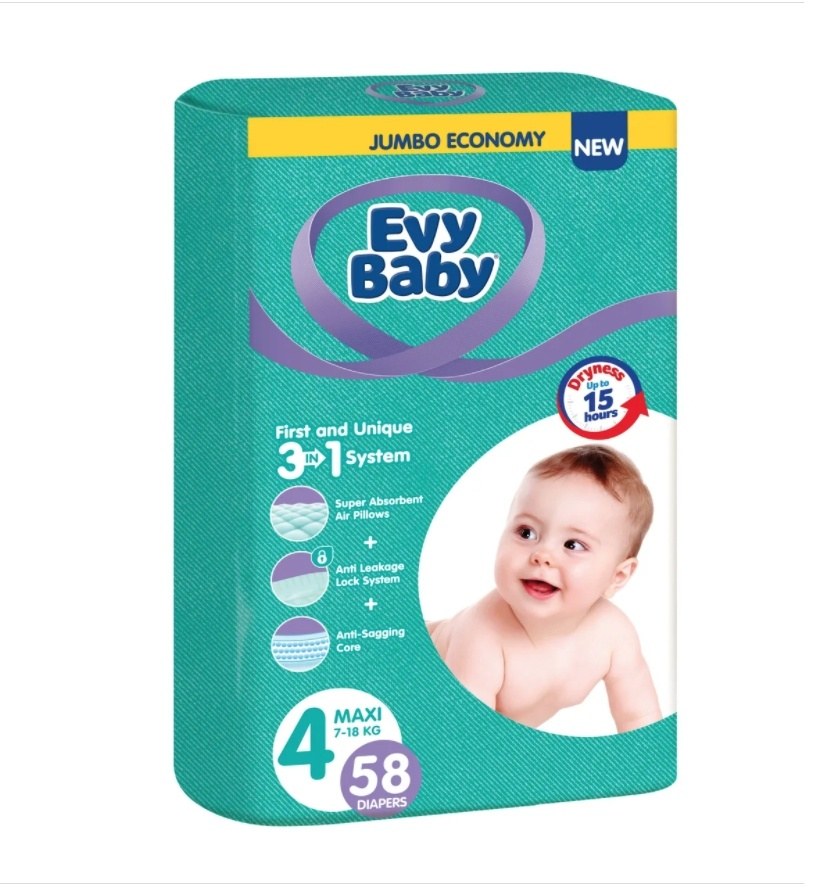 Подгузники Evy Baby №4 58 шт