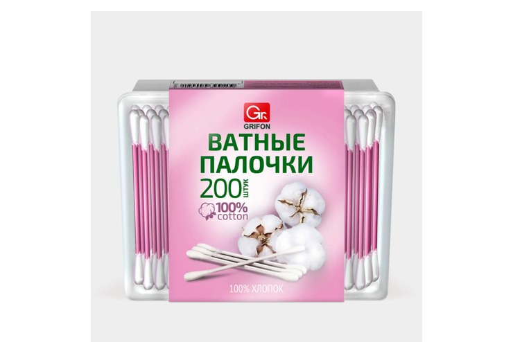 Peri Ватные палочки (розовый) квадрат 200шт