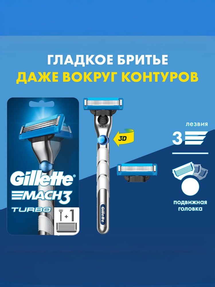 Gillette MACH3 Turbo Кассета + Бритва 2+1шт