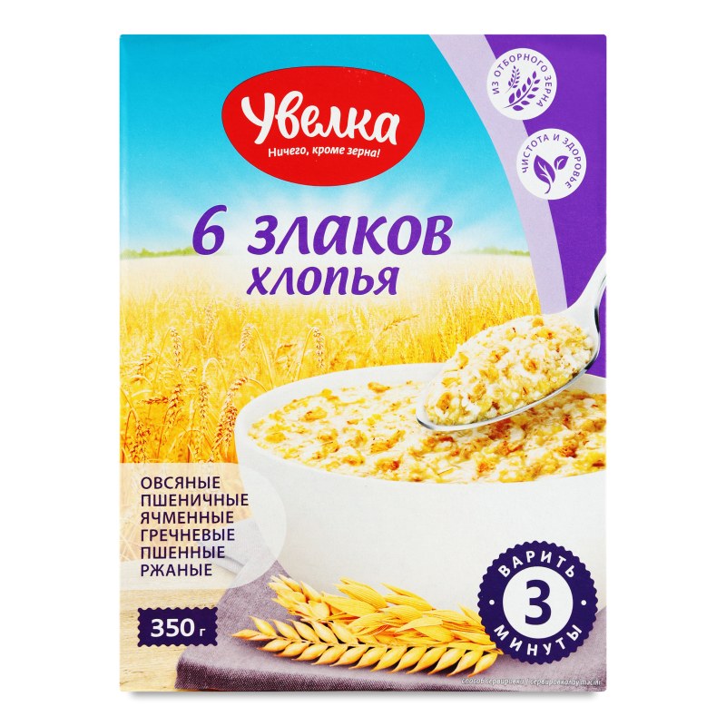 Увелка Овс. хлопя 6 злака 350гр