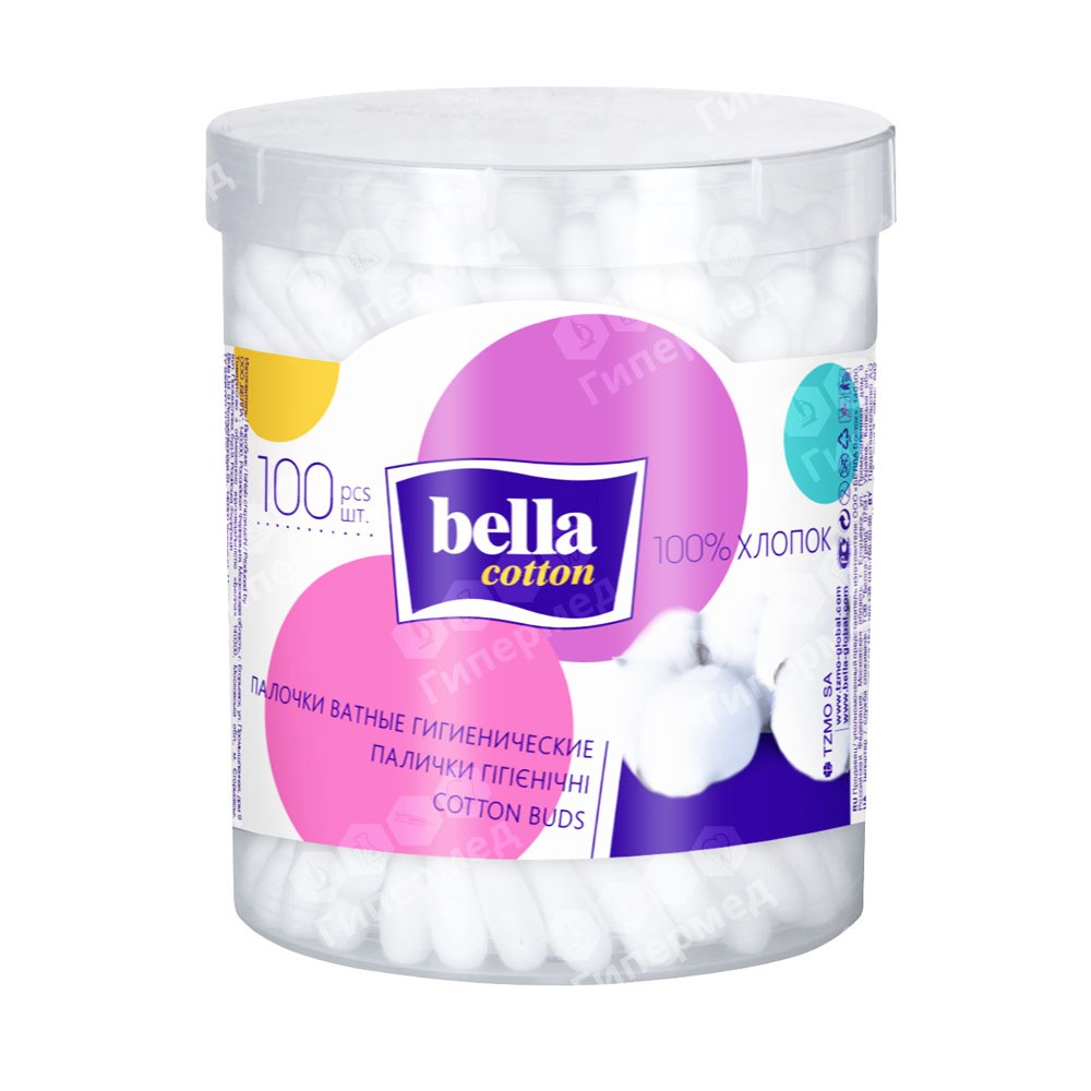 Ватные палочки Bella Cotton 100 в круг. пластик. упаковке