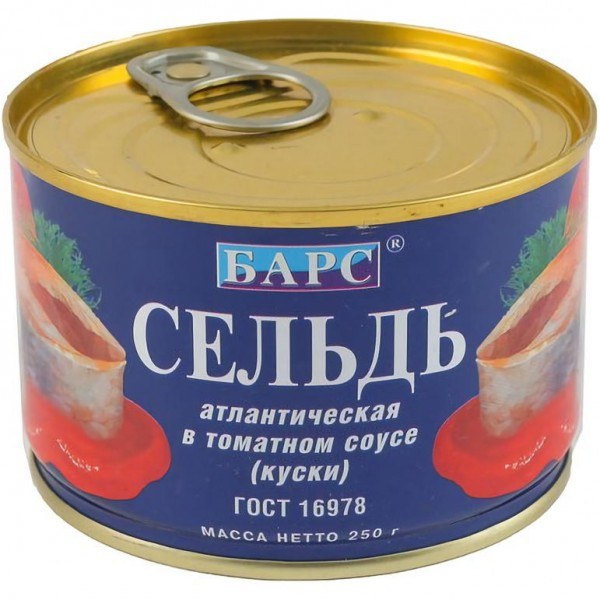 Консервы "Барс" Сельдь в томате 250 гр