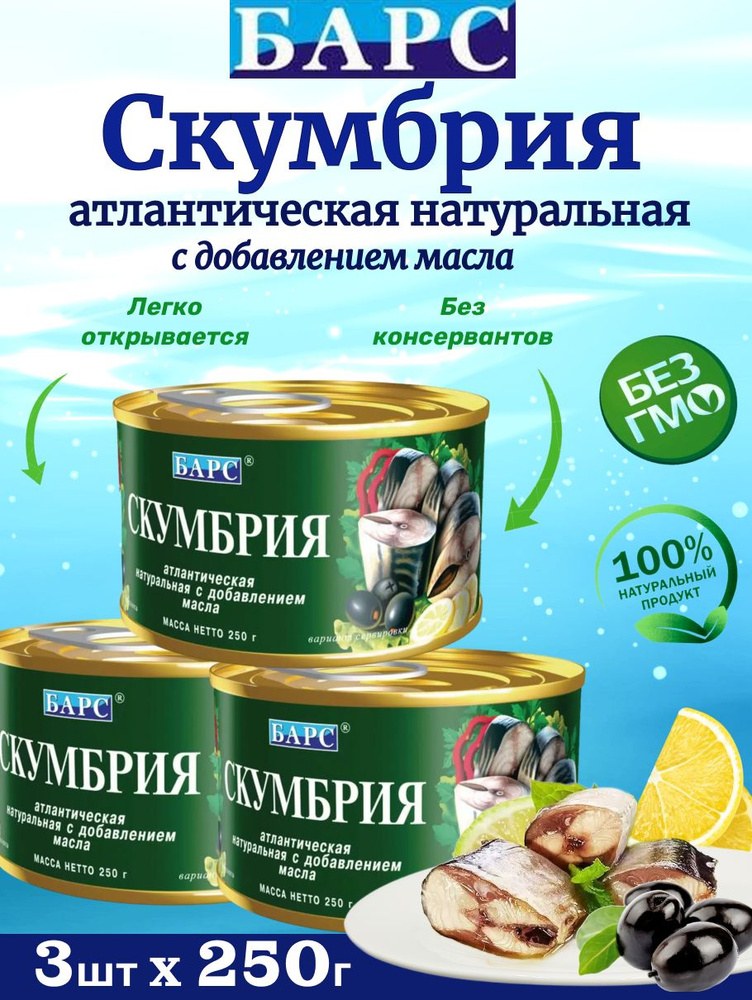 Консервы "Барс" Скумбрия в масле 250 гр