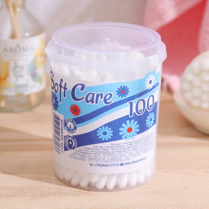 Ватные палочки Soft Care квад. пласт. у. 100 шт